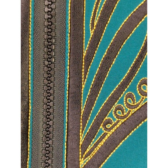 Vtg QVC Bob Mackie M Wearable Art Teal Silk Jacket Embroidered Design Zip New - Picture 4 of 13